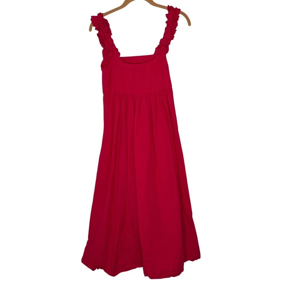 Lake Pajamas Lolly heatwave Pink Clip Dot Cotton Patio Dress Ruffle Midi Size XS - Picture 2 of 13